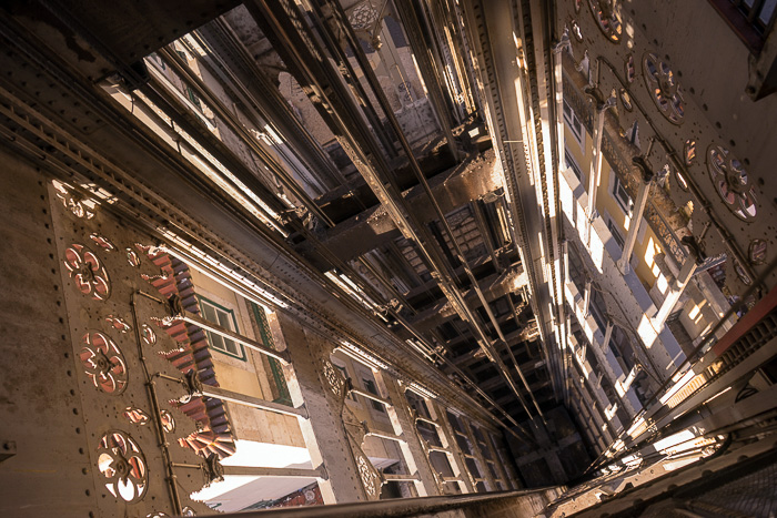 Looking down the Santa Justa elevator shaft in Lisbon